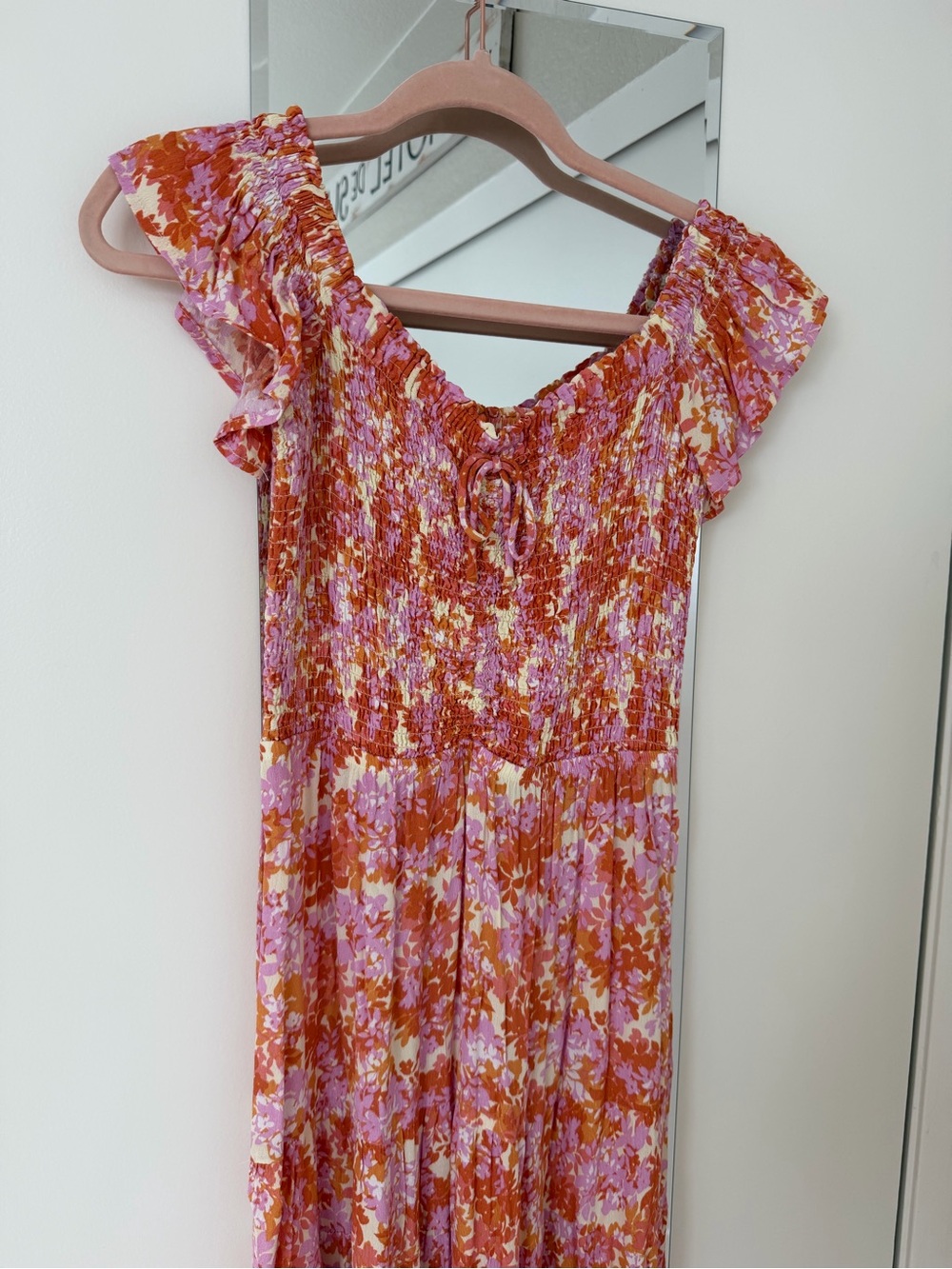 l*space Pink/orange/cream floral smocked Maxi Dress. Beautiful for spring/summer